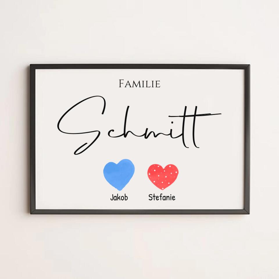 Personalisiertes Familien Herzen Kunstwerk