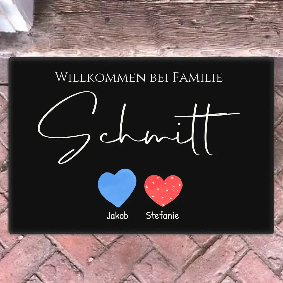 Willkommens Herzen - Deine personalisierte Familien Fußmatte